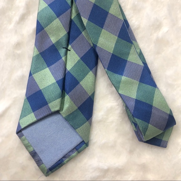 NWT 100% Silk Blue and Green Checkered Tie - Picture 4 of 5
